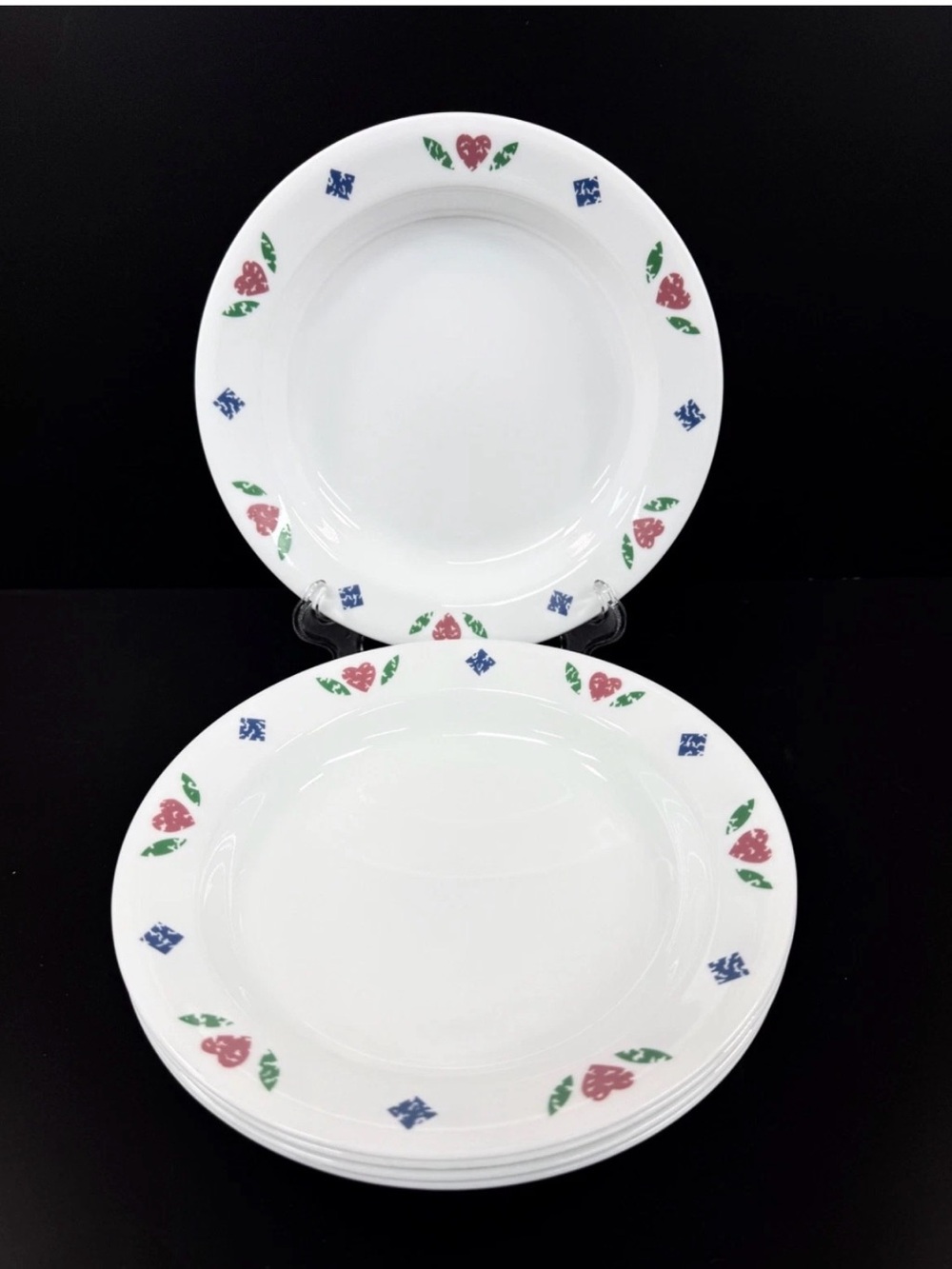 Vintage Corelle 8 1/2” pasta soup flat rim bowls set of 7 Quilt pattern USA 1994